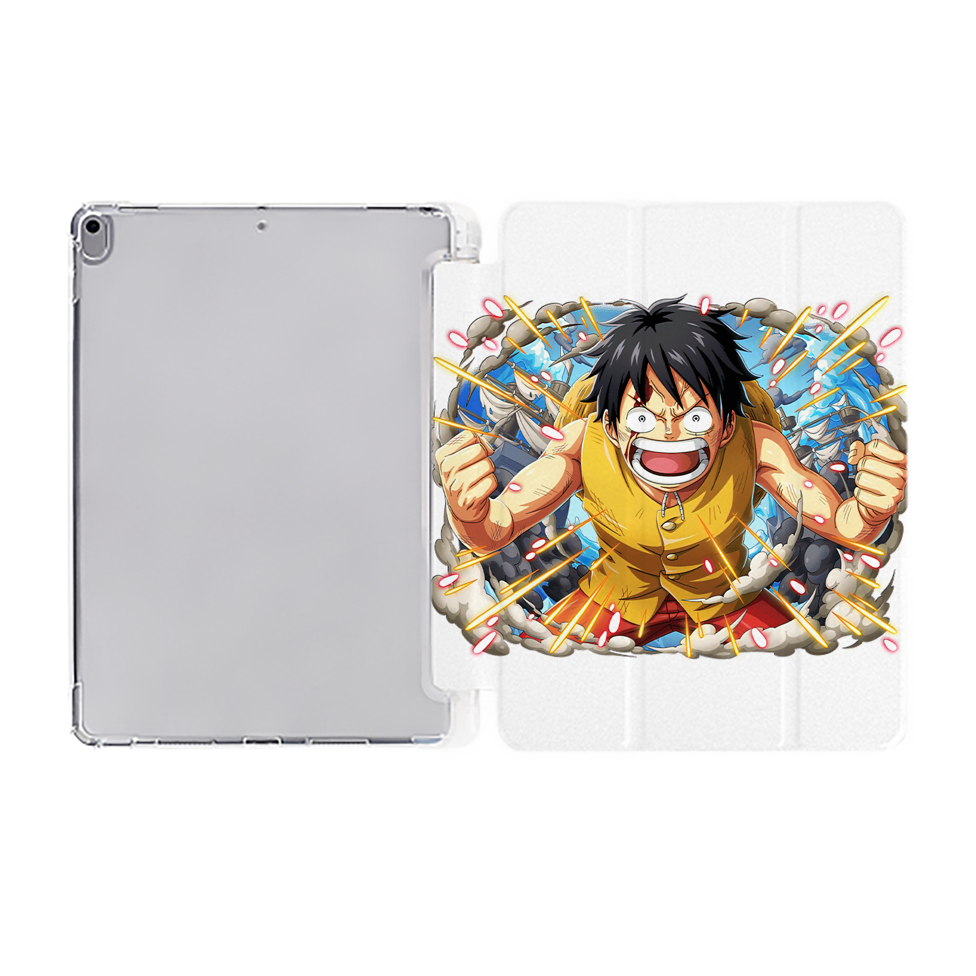 （画像用） ワンピース モンキー・D・ルフィ ONE PIECE Monkey D. Luffy IPad ケース ペン収納付き 三つ折りスタンド PUレザー×シリコン 対応機種9.5/10.5/10.9インチ